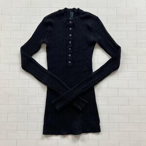 NWOT SKIMS Sheer Knit Long Sleeve Henley Top - Onyx - S